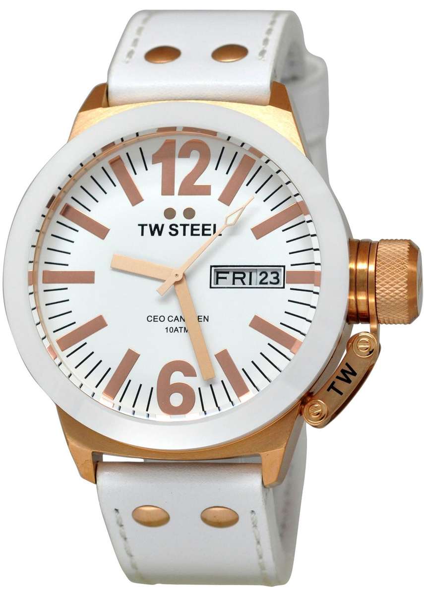 Authentic TW STEEL CEO Canteen White Leather Oversized Ladies Watch