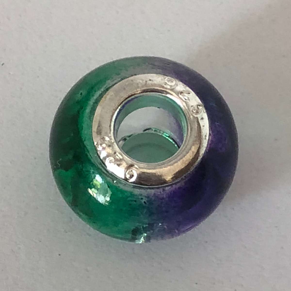 Murano-type Bead Fit Pandora: Purple & Green Melange