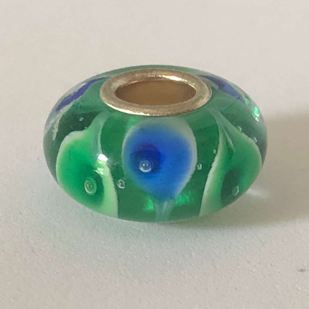 Murano-type Glass Bead Fit Pandora: Clear Blue, Green & White Evil Eye Design