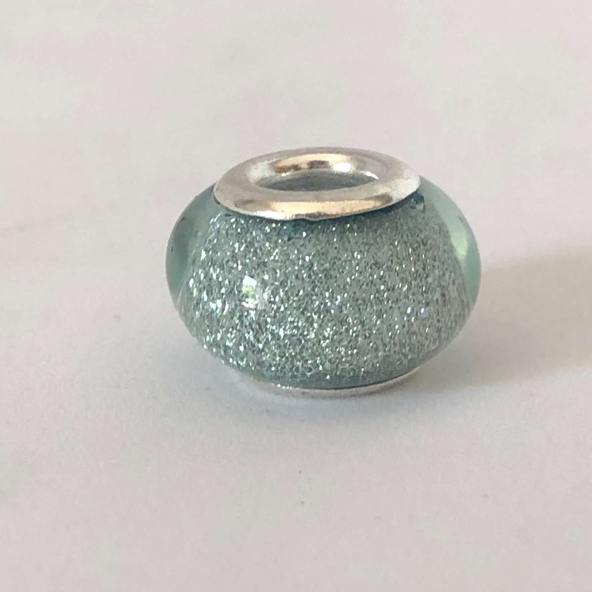 Murano-type Bead Fit Pandora: Clear Silver Glitter