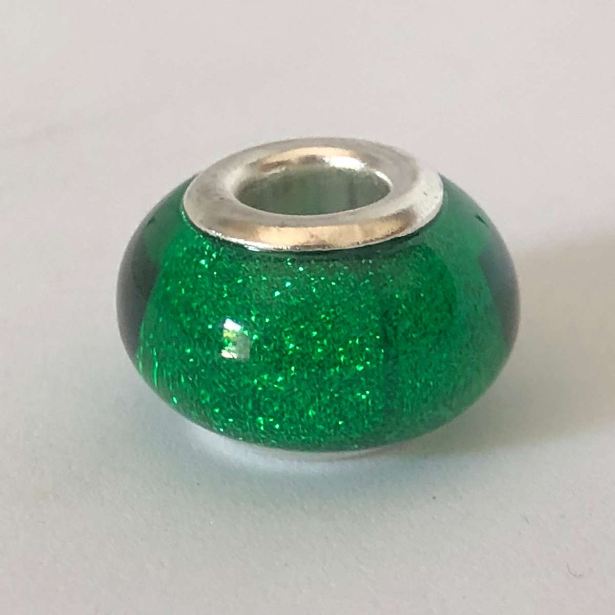 Murano-type Bead Fit Pandora: Clear Green Glitter