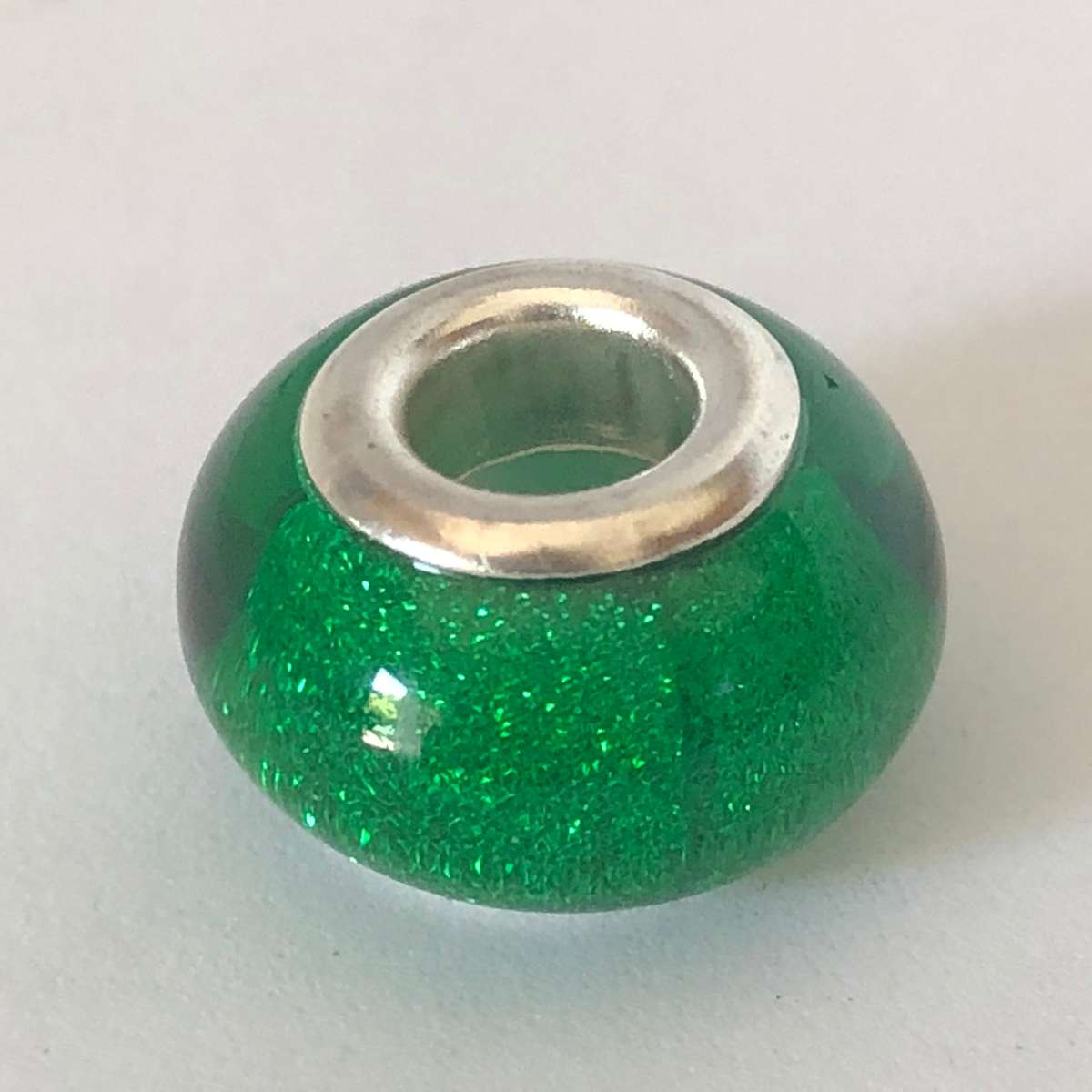 Murano-type Bead Fit Pandora: Clear Green Glitter