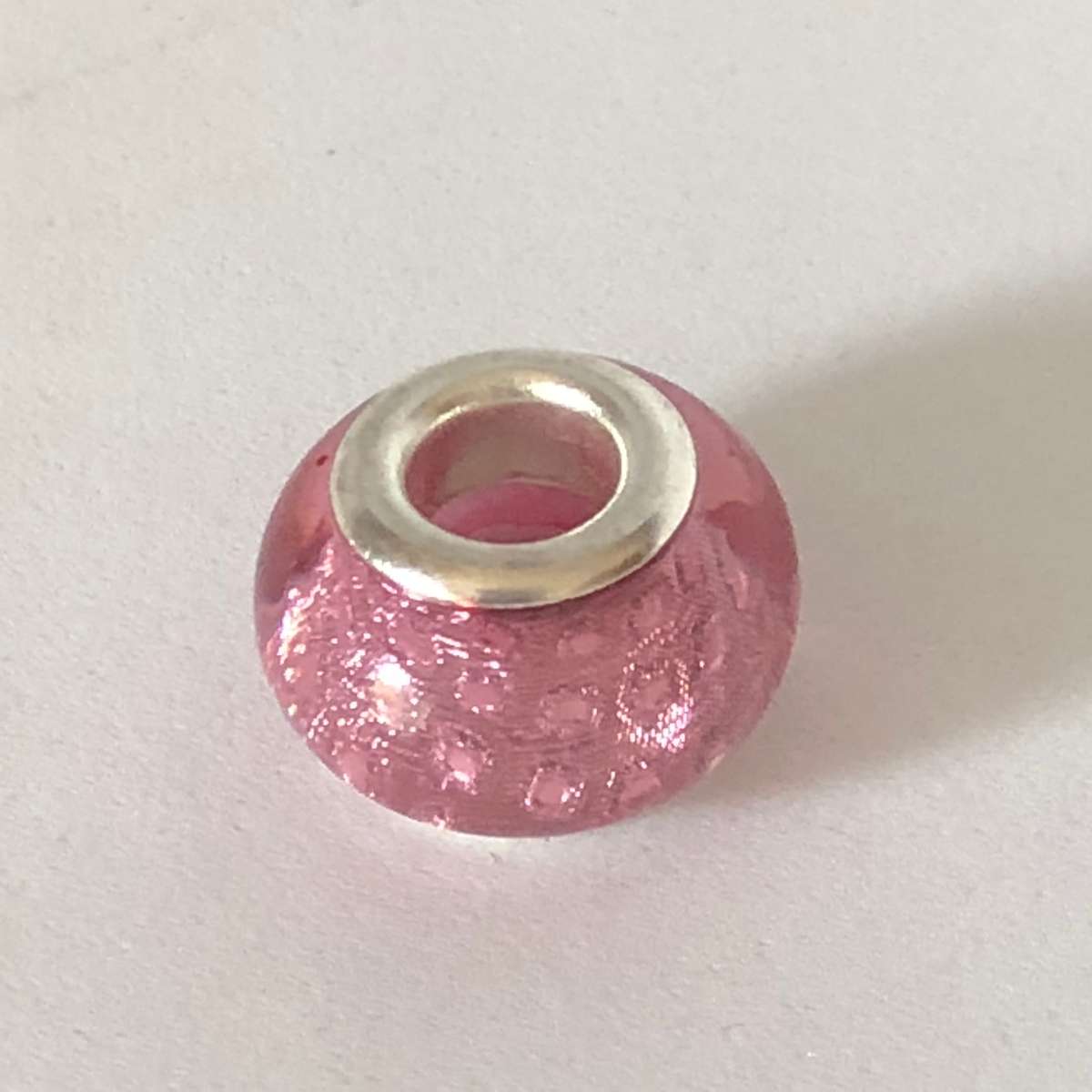 Murano-type Glass Bead Fit Pandora: Glass, Pink Metallic