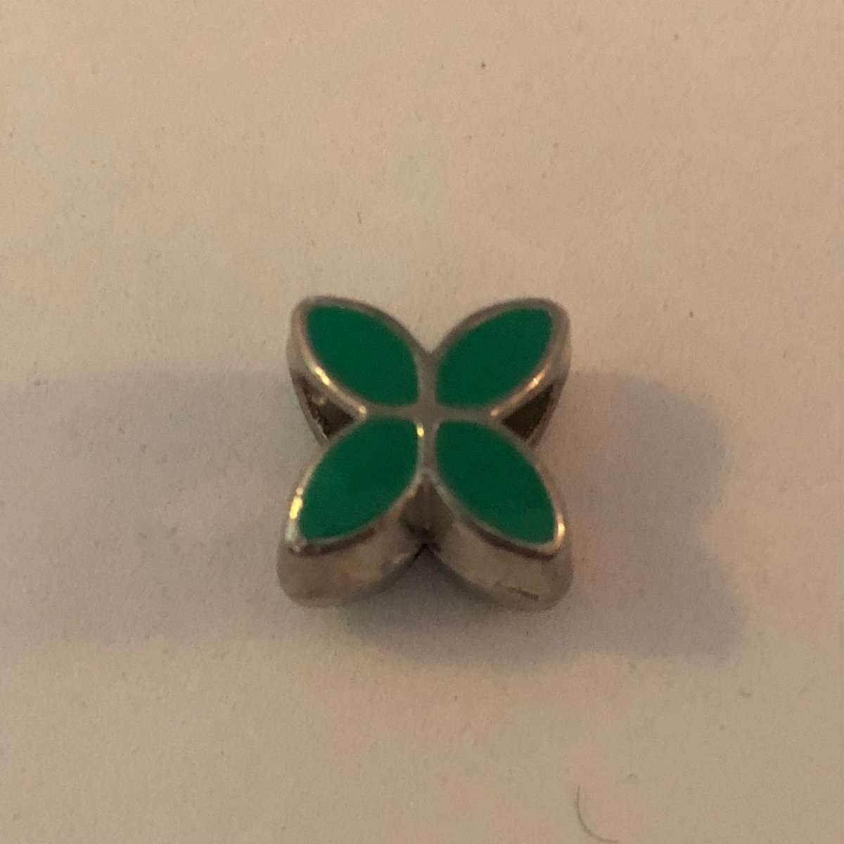 Bead Fit Pandora: 'Silver', Flower (Green Enamel), Spacer