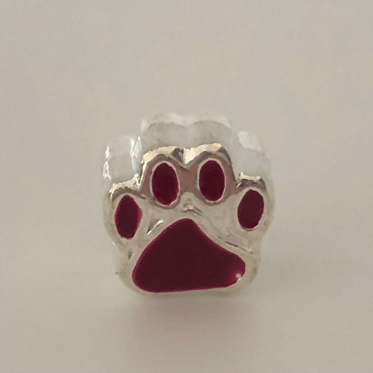 Bead Fit Pandora: 'Silver', Paw (Dark Pink), Enamel, Spacer