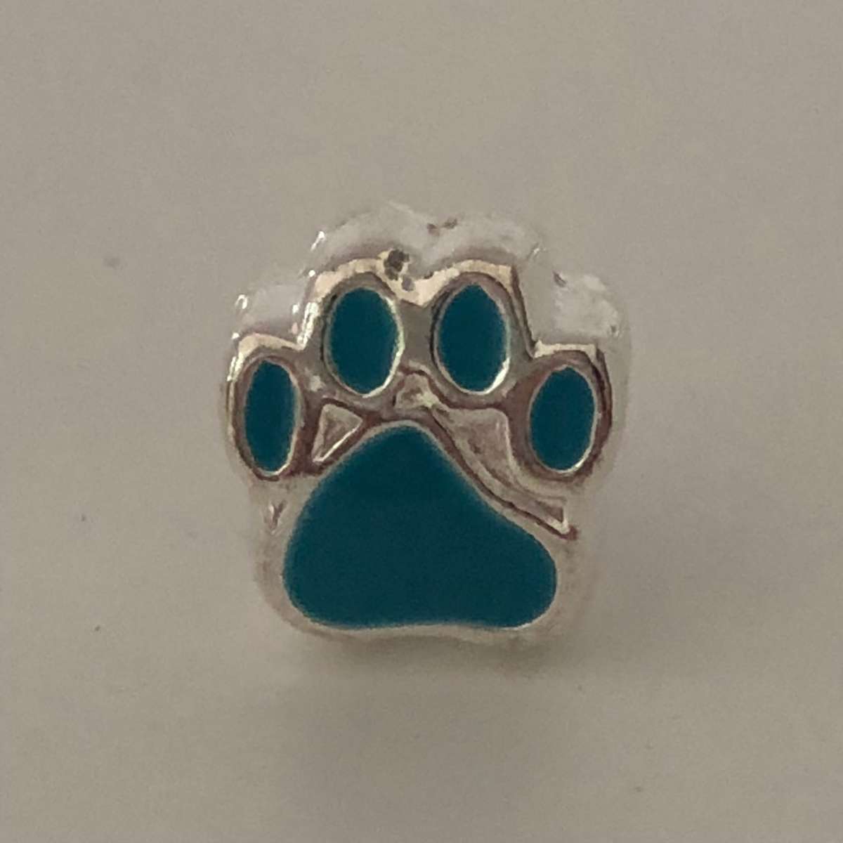 Bead Fit Pandora: 'Silver', Paw (Blue), Enamel, Spacer