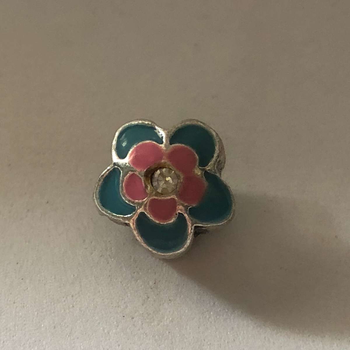 Bead Fit Pandora: 'Silver', Blue & Pink Enamel Flower Gemstone
