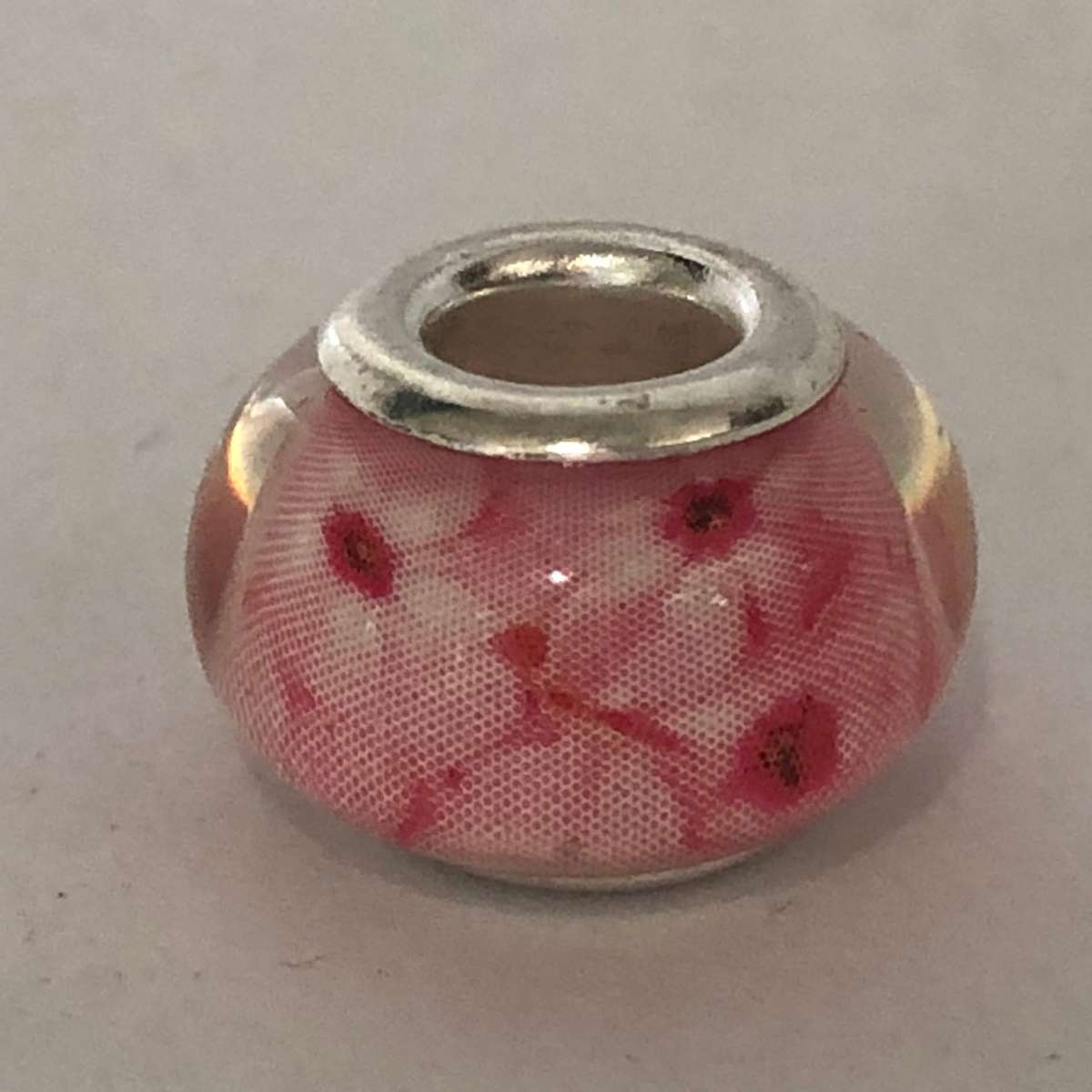 Murano-type Glass Bead Fit Pandora: Pink & White Abstract Design