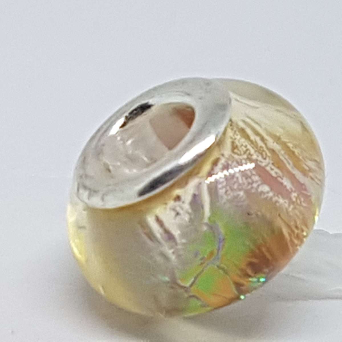 Murano-type Glass Bead Fit Pandora: Gold & Green Mother-of-Pearl