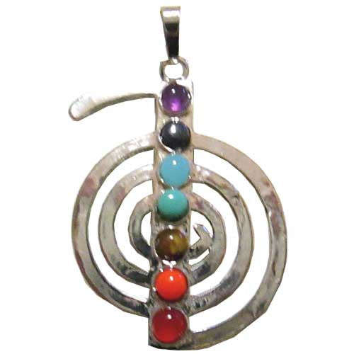 Silverplated 7-Chakra Pendant with Gemstone Cabochons 52x32mm