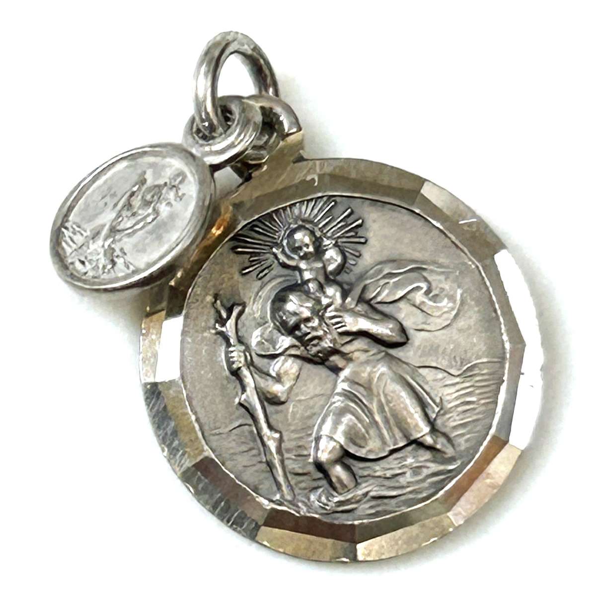 Double Miniature Silver St Christopher Charm Pendant