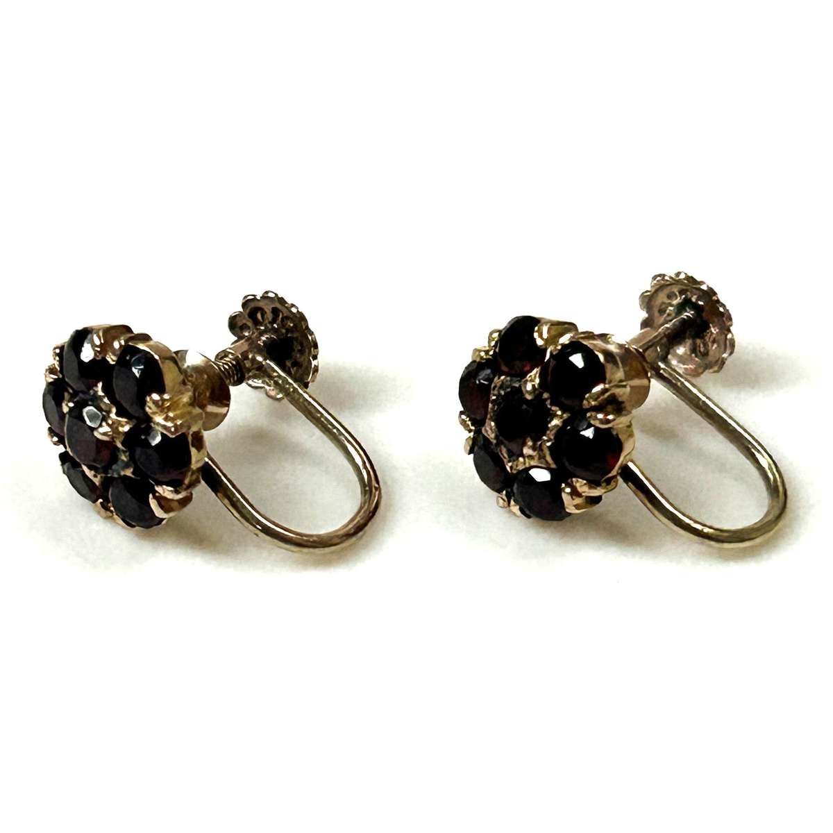 Vintage 9ct Gold and Garnet Floriate Screw-on Earrings