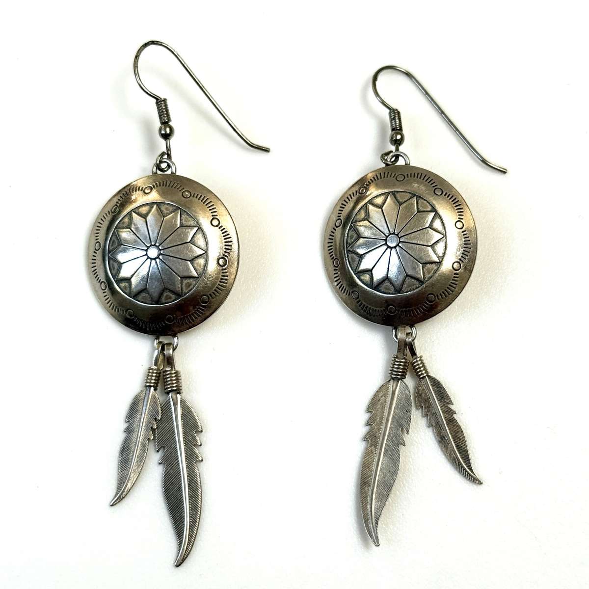 Silver Native American Navajo Drop Earrings