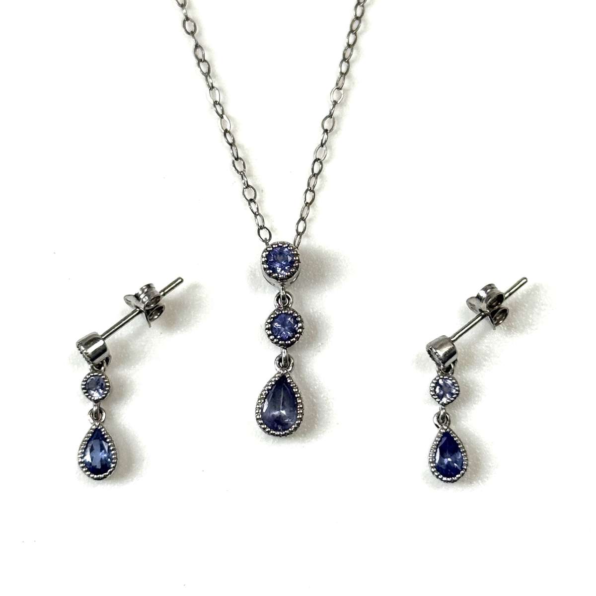9ct White Gold and Tanzanite Necklace and Earrings