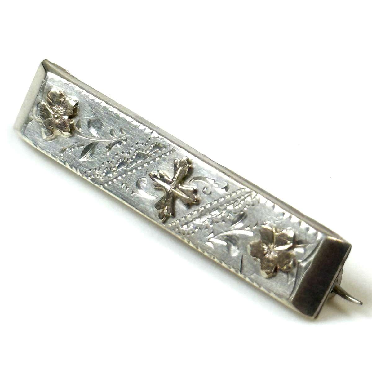 Petite Antique Sterling Silver and Yellow Gold Brooch