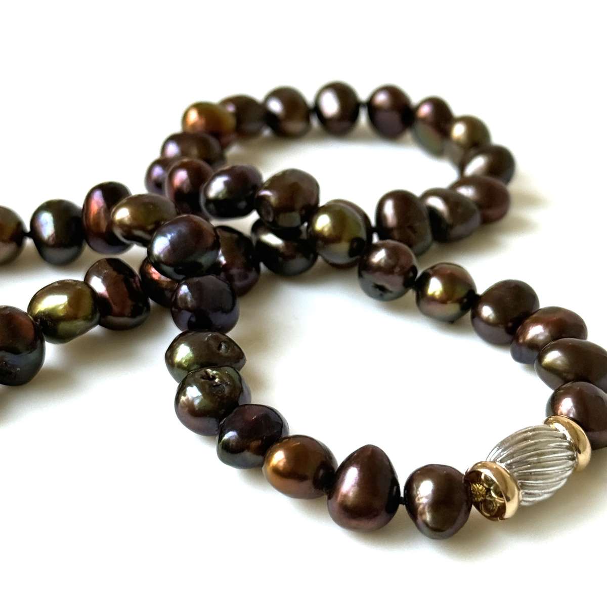 14ct Gold and Baroque Bronze Pearl Necklace