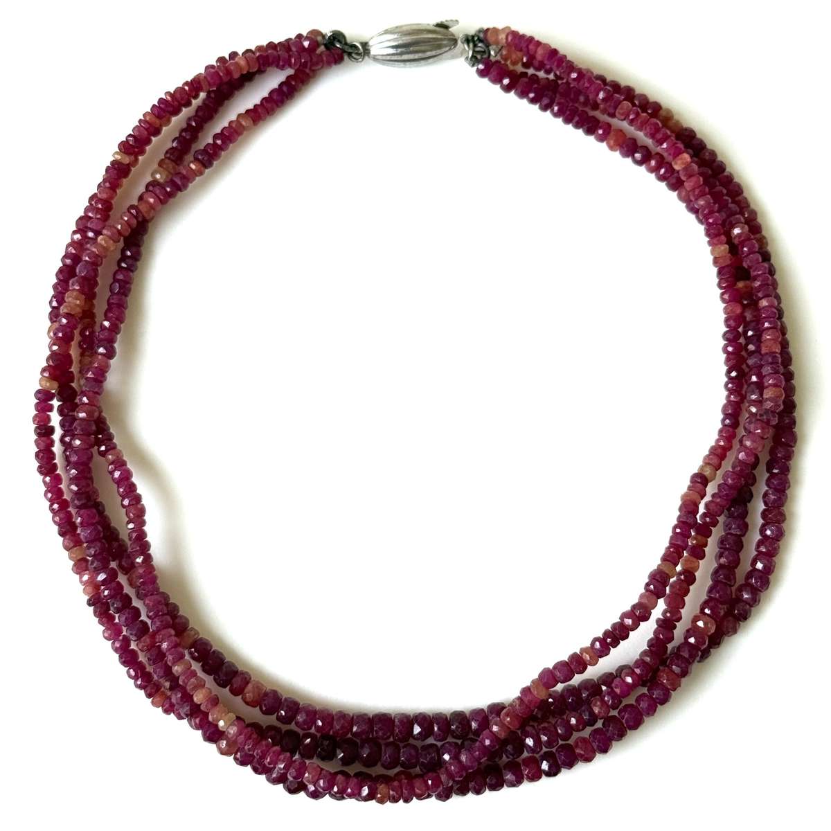 Vintage Sterling Silver and Four-strand Ruby Princess Necklace