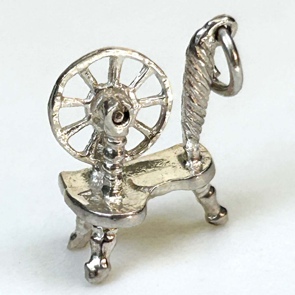 Miniature Silver Spinning Wheel Charm Pendant