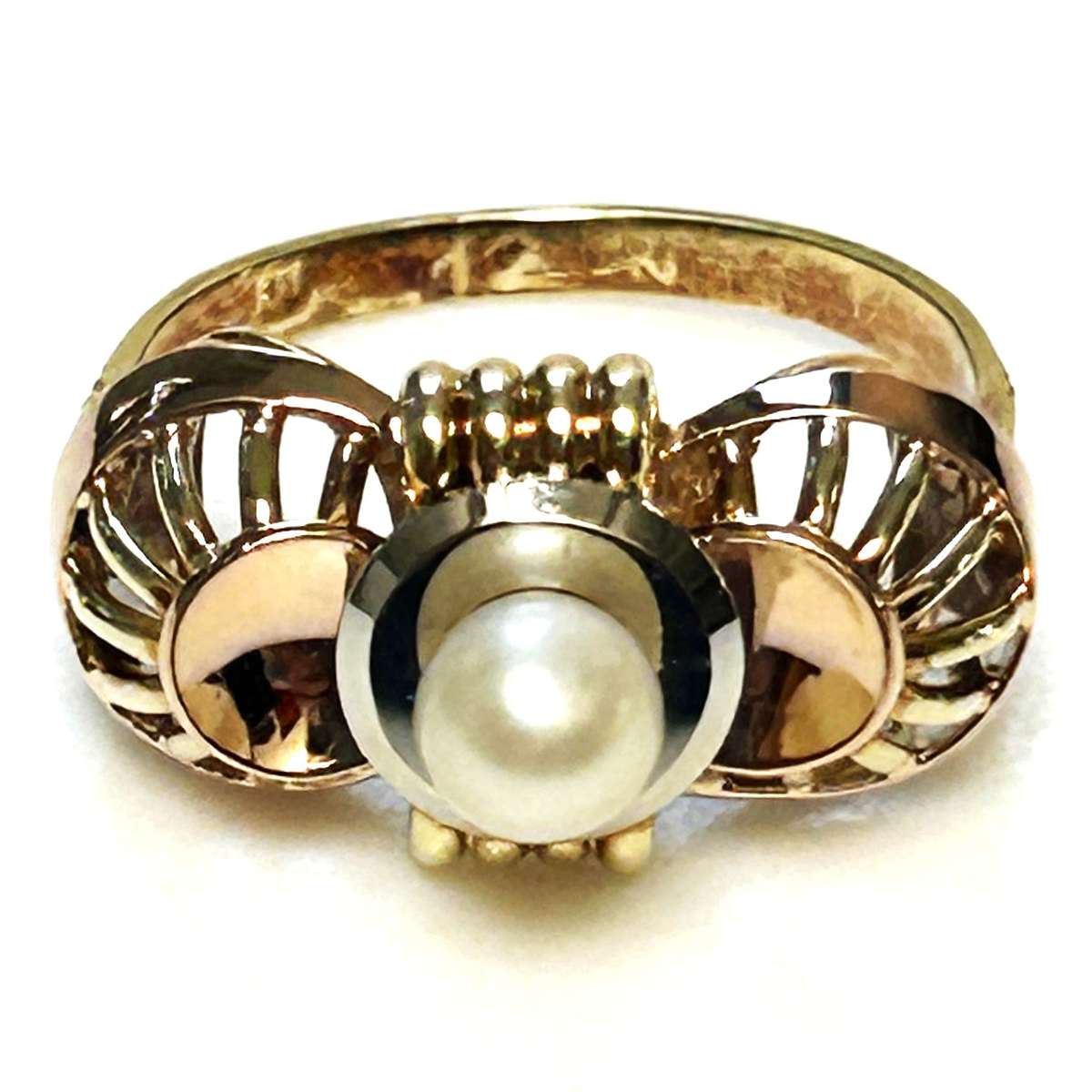 Vintage 14ct Rose, Yellow and White Gold and Pearl Ring