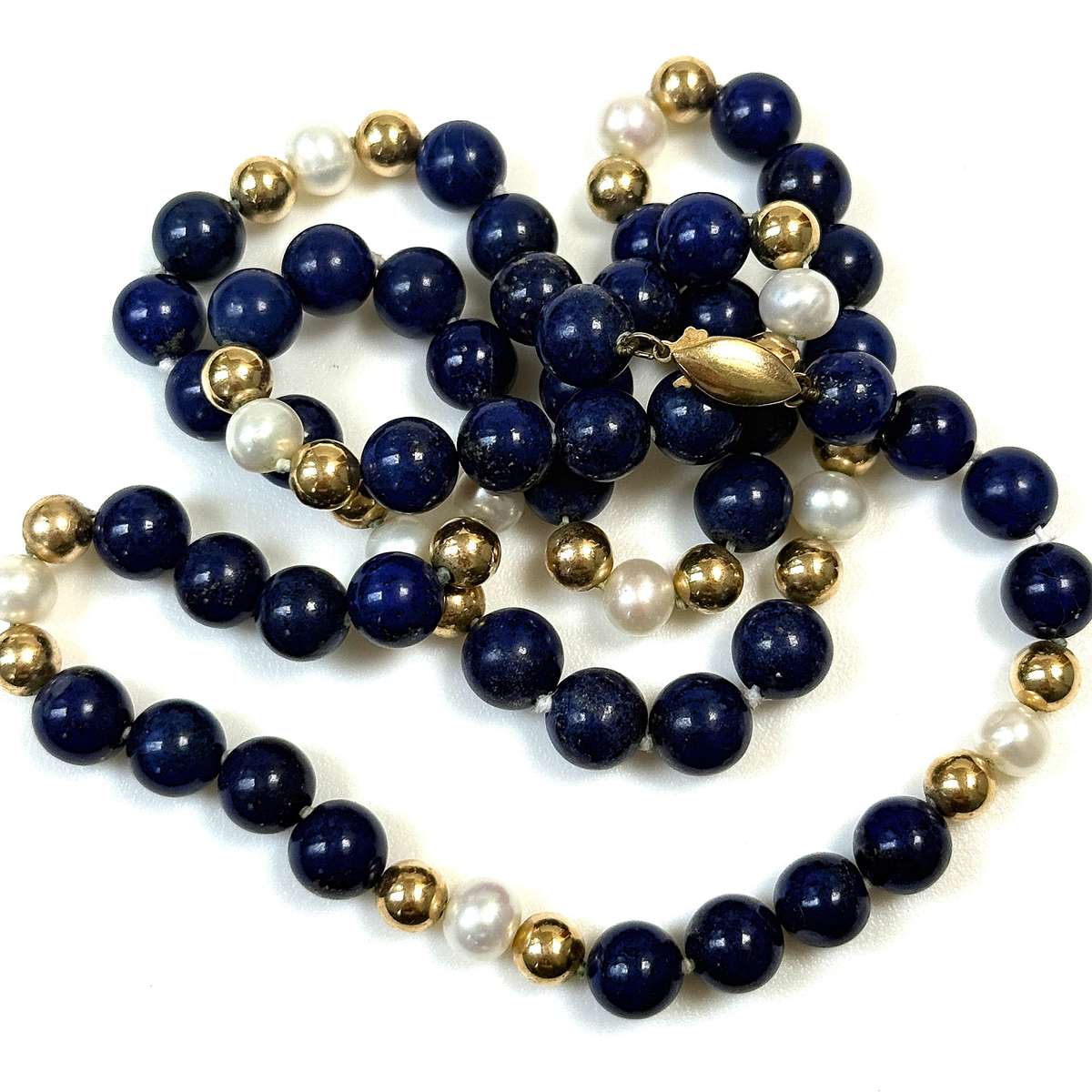 14ct Yellow Gold, Lapis Lazuli and Pearl Necklace
