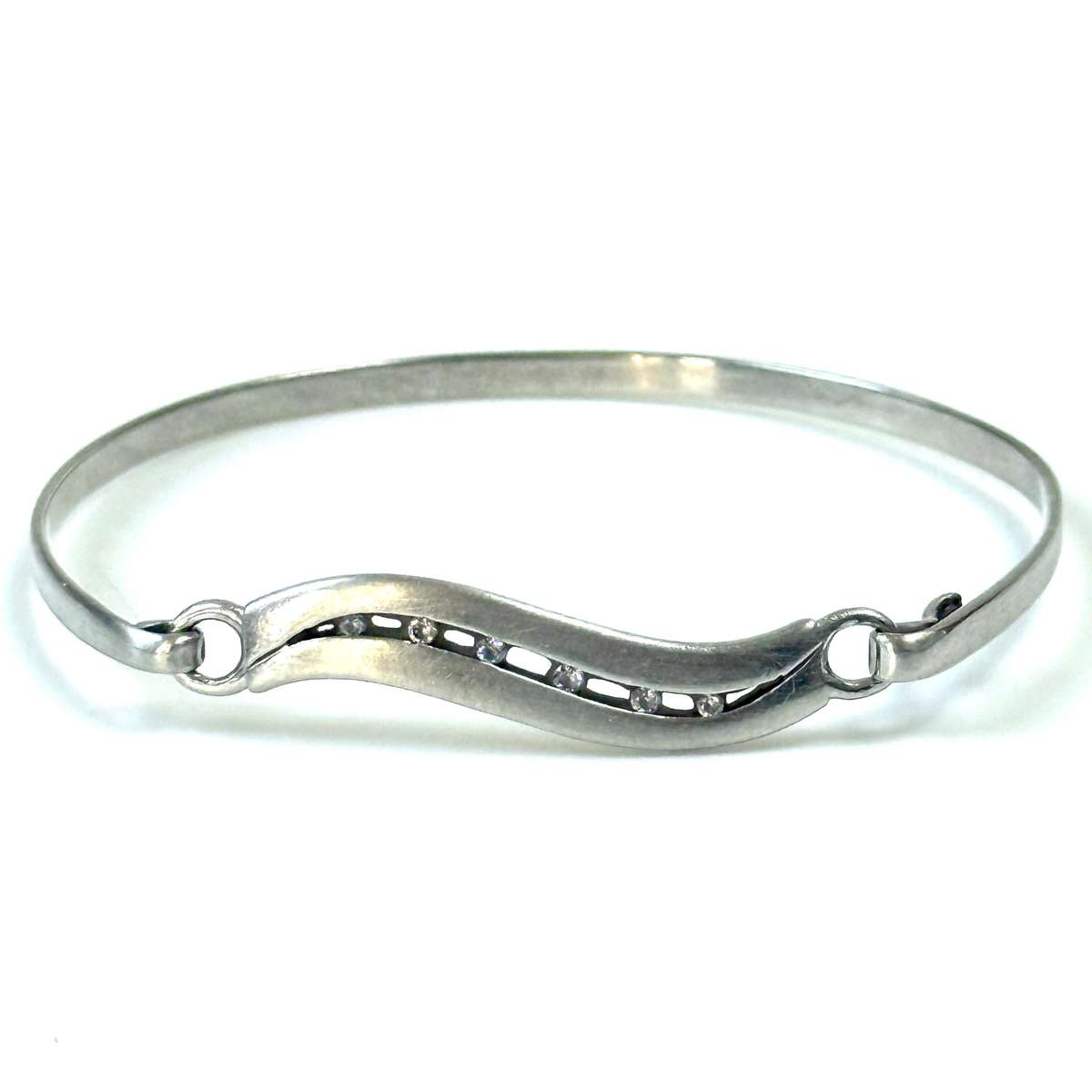 Sterling Silver and Cubic Zirconia Wave Bangle