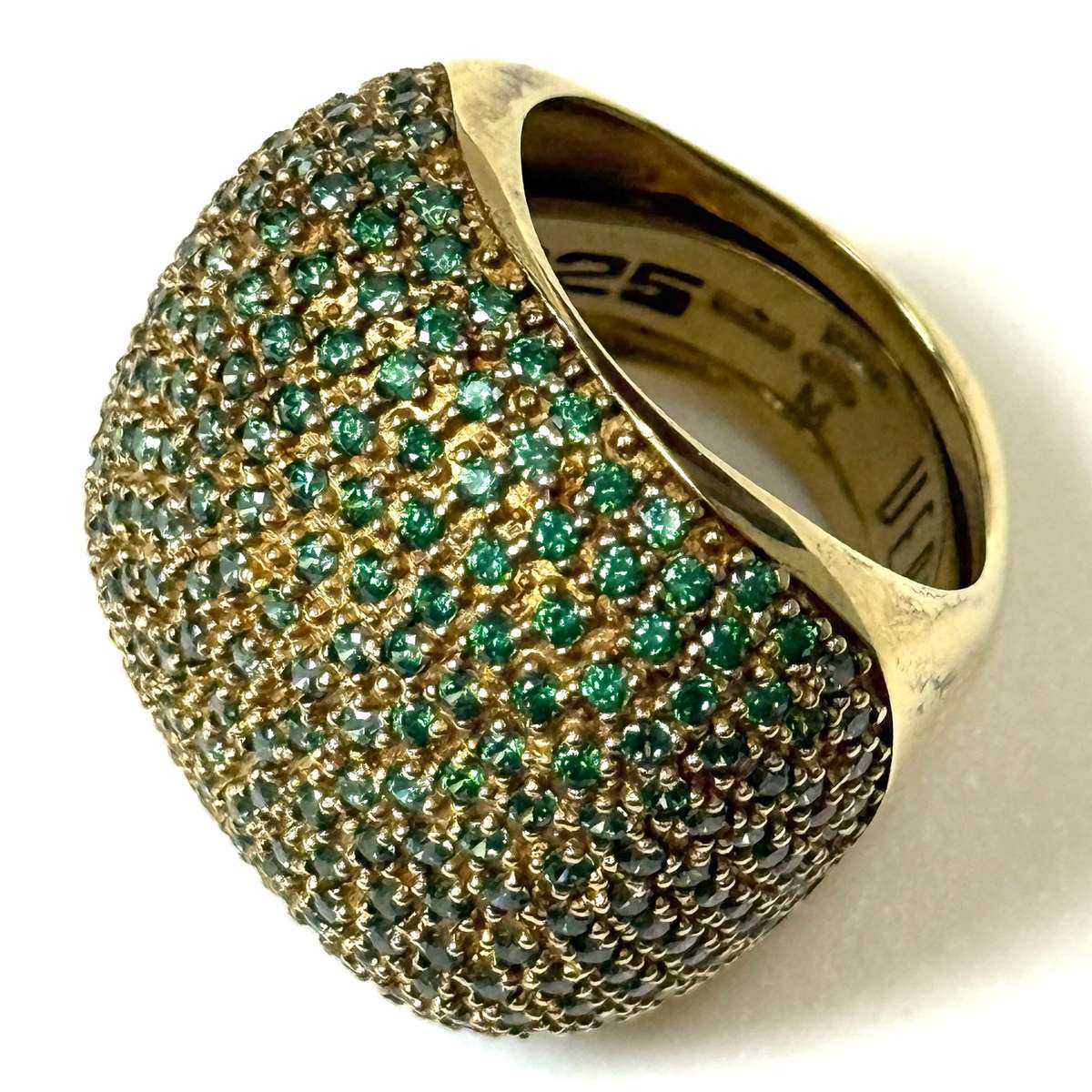 Gilded Sterling Silver and Green Crystal Vertu Dress Ring