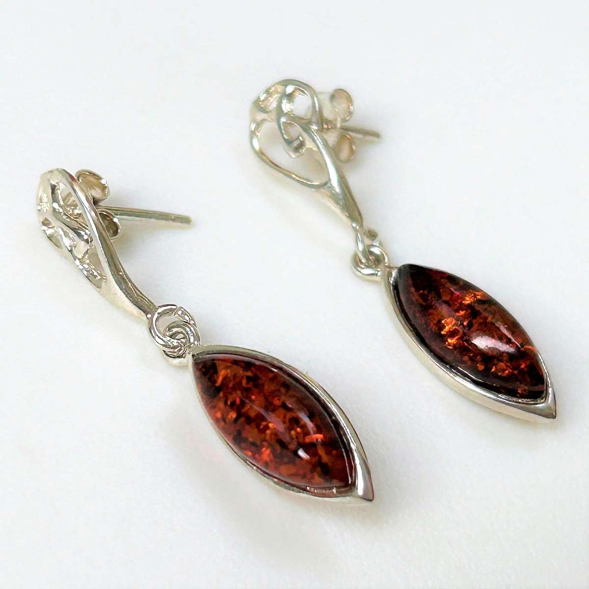 Sterling Silver and Amber Drop Earrings