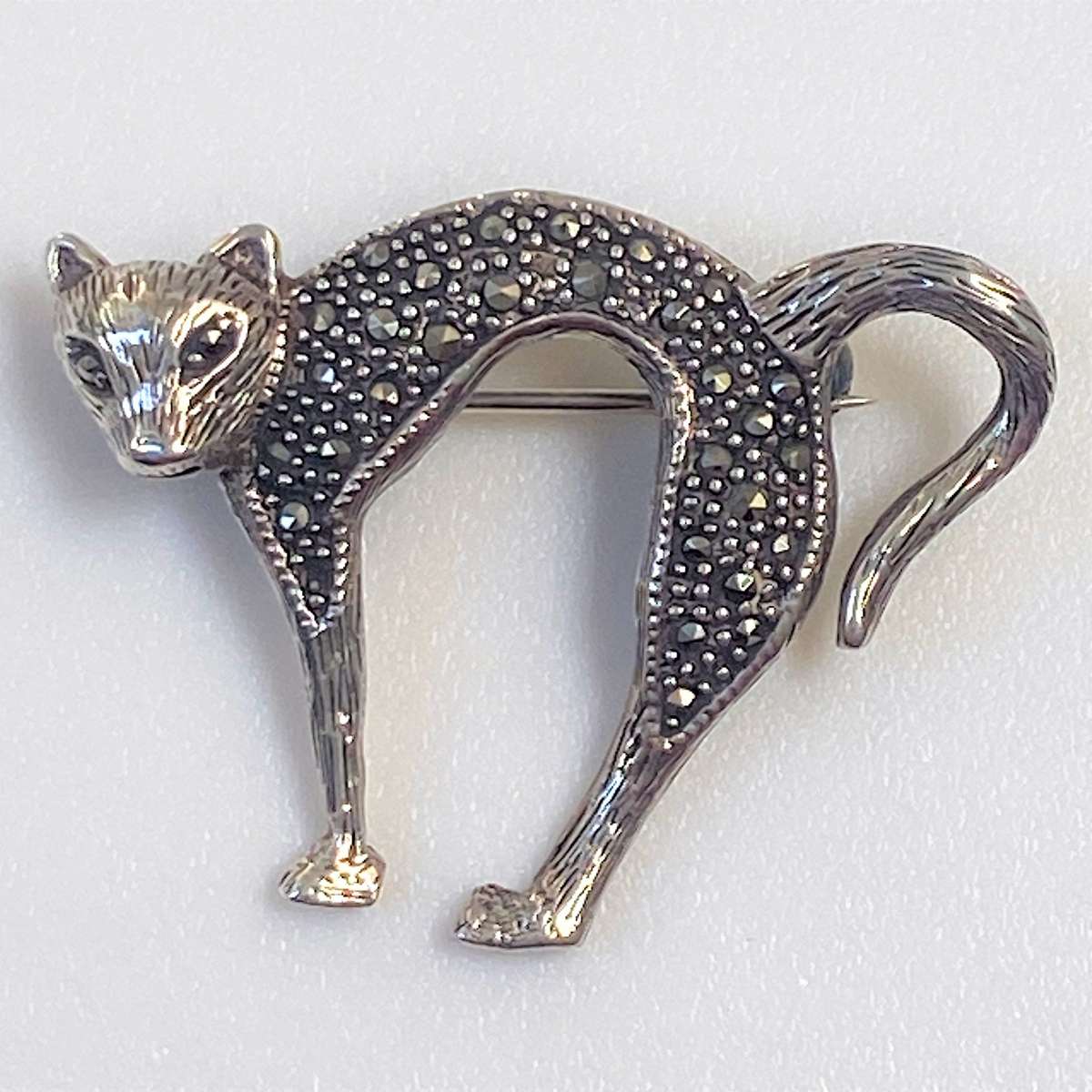 Vintage Silver and Marcasite Cat Brooch