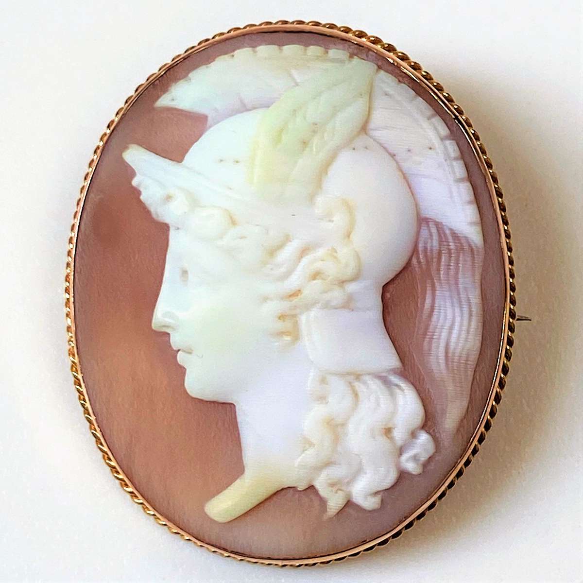 Vintage 9ct Gold and Shell Cameo Hermes Brooch