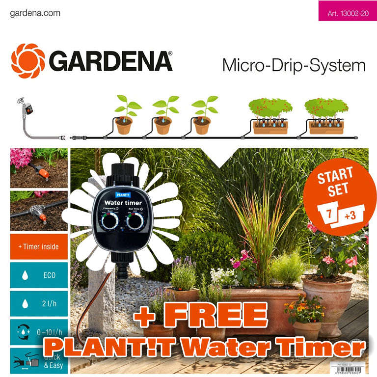 GARDENA Micro-Drip Start Set for Flower Pots - Medium + FREE PLANT!T Water Timer