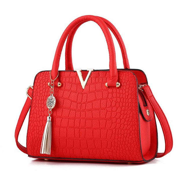Ladies Crocodile Print Handbag - Red