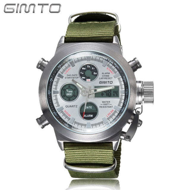 Men's Dual Display Military Watch - 3 Styles - White Green