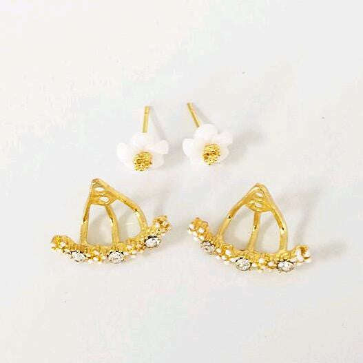Daisy Flower Jacket Earring - Gold