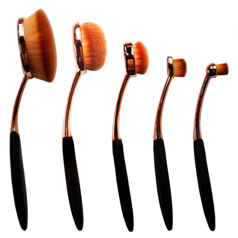 Toothbrush Shape Super Fine Hair Foundation Makeup Brush 5pc Set - Gold/Rose Gold