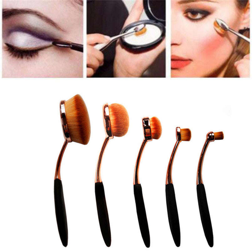 Toothbrush Shape Super Fine Hair Foundation Makeup Brush 5pc Set - Gold/Rose Gold