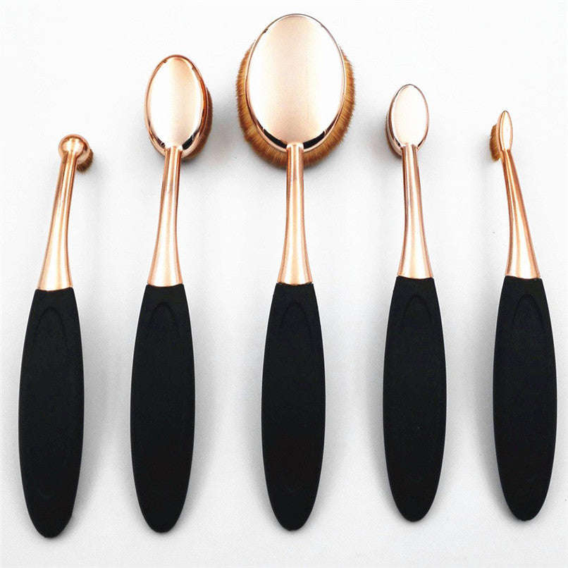 Toothbrush Shape Super Fine Hair Foundation Makeup Brush 5pc Set - Gold/Rose Gold