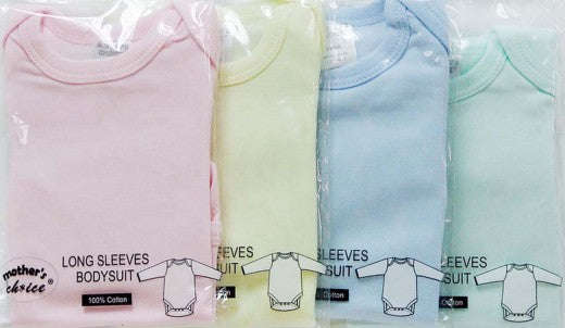 5pc Pastel Colour Baby Bodysuit vest - Long Sleeve - 2 Pink 2 Yellow 1 Green / Newborn