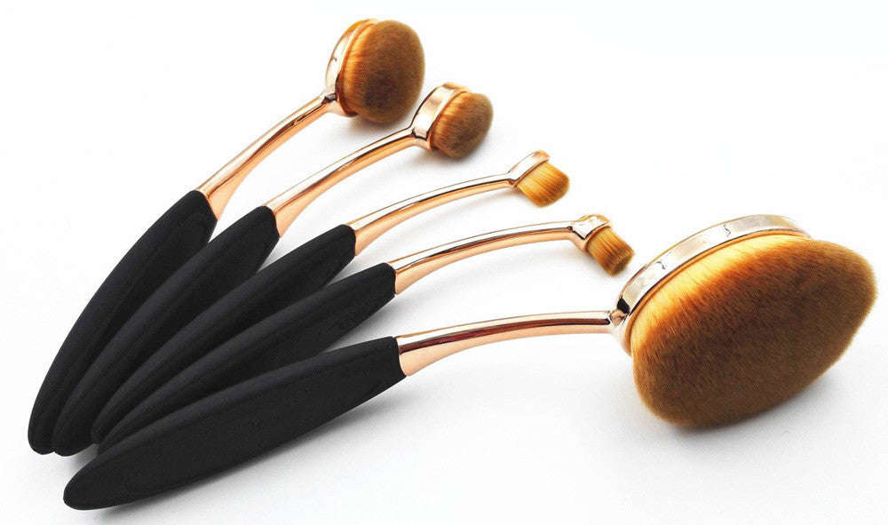 Toothbrush Shape Super Fine Hair Foundation Makeup Brush 5pc Set - Gold/Rose Gold
