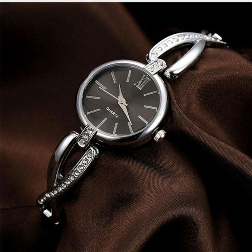 Ladies Crystal Rhinestone Dress Watch - Silver&Black