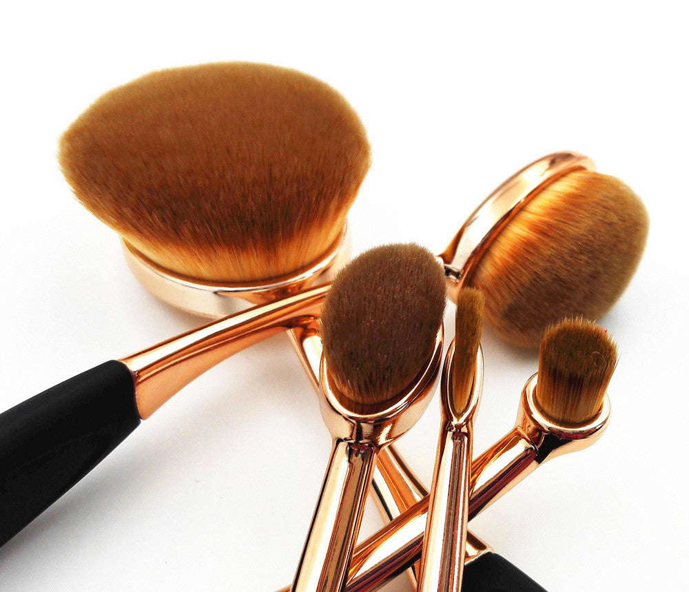 Toothbrush Shape Super Fine Hair Foundation Makeup Brush 5pc Set - Gold/Rose Gold