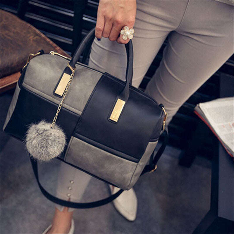 Ladies 2 Colour Patch Tote Hand Bag - Black and Grey