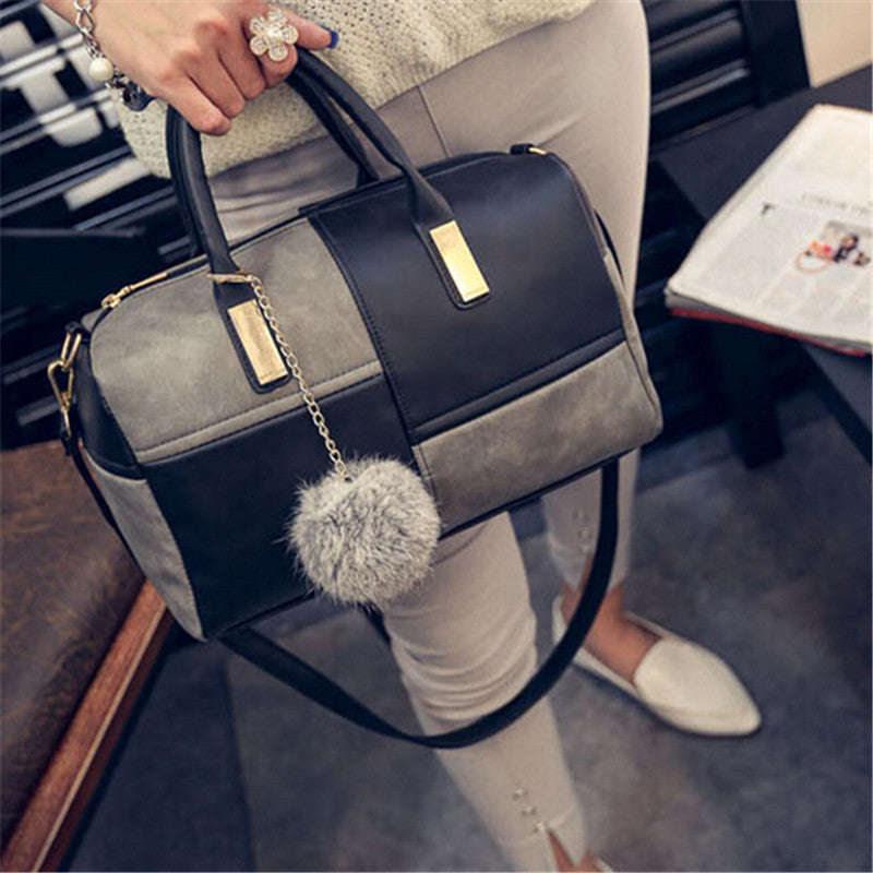 Ladies 2 Colour Patch Tote Hand Bag - Black and Grey