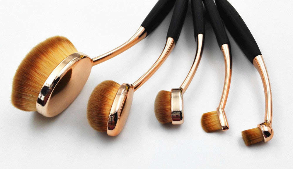 Toothbrush Shape Super Fine Hair Foundation Makeup Brush 5pc Set - Gold/Rose Gold