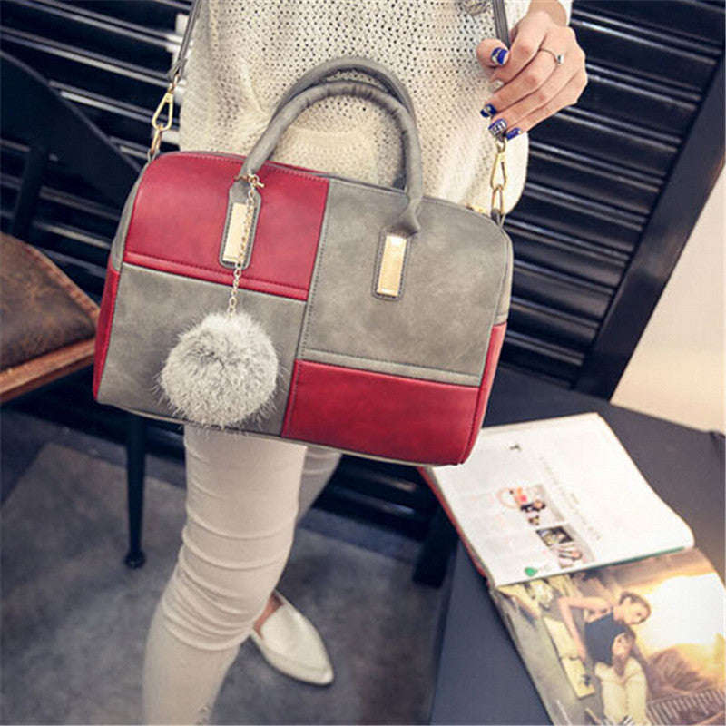 Ladies 2 Colour Patch Tote Hand Bag - Red and Grey