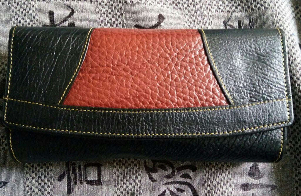 100% Genuine Buffalo Leather Ladies Wallets - 2 tone black