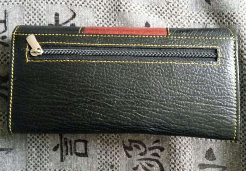 100% Genuine Buffalo Leather Ladies Wallets - 2 tone black