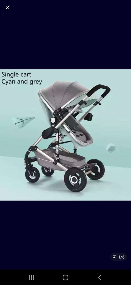 Baby Pram Stroller - 2 Positions Foldable Baby Pram - Grey/Green