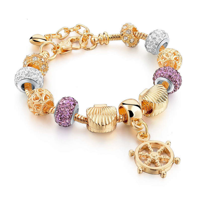 18K Gold Plated Pulsera Charm Bracelet - Anchor - 18cm to 22cm