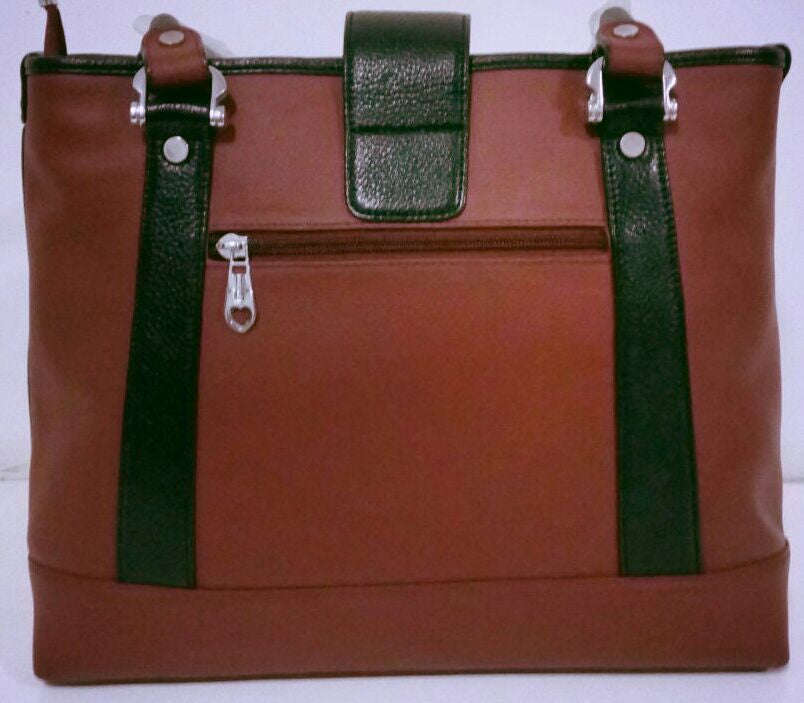 100% Genuine Buffalo Leather Elegant  Everyday Handbag - Brick Red