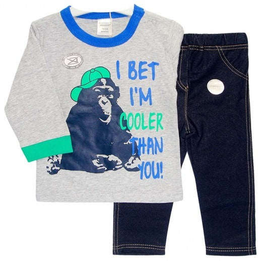INFANTS STRETCH DENIM & BUTTON TOP I BET IM COOLER THAN U - 6-12  months